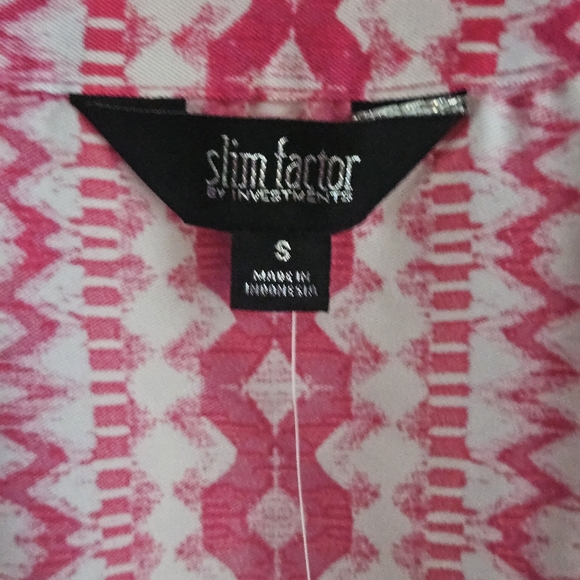 Investments 3/4 Sleeve Open Front Kimono: Magenta/White/Orange Mosaic Tile Print - Picture 5 of 12